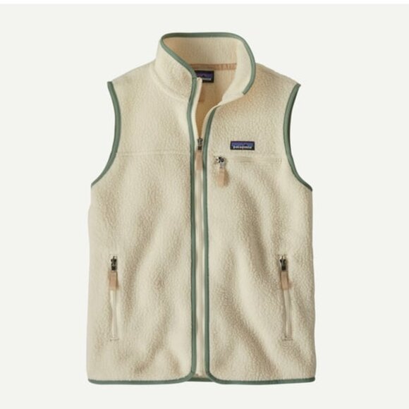 Women's Retro Pile Fleece Vest Color Natural w/Ellwood Green - Picture 1 of 4